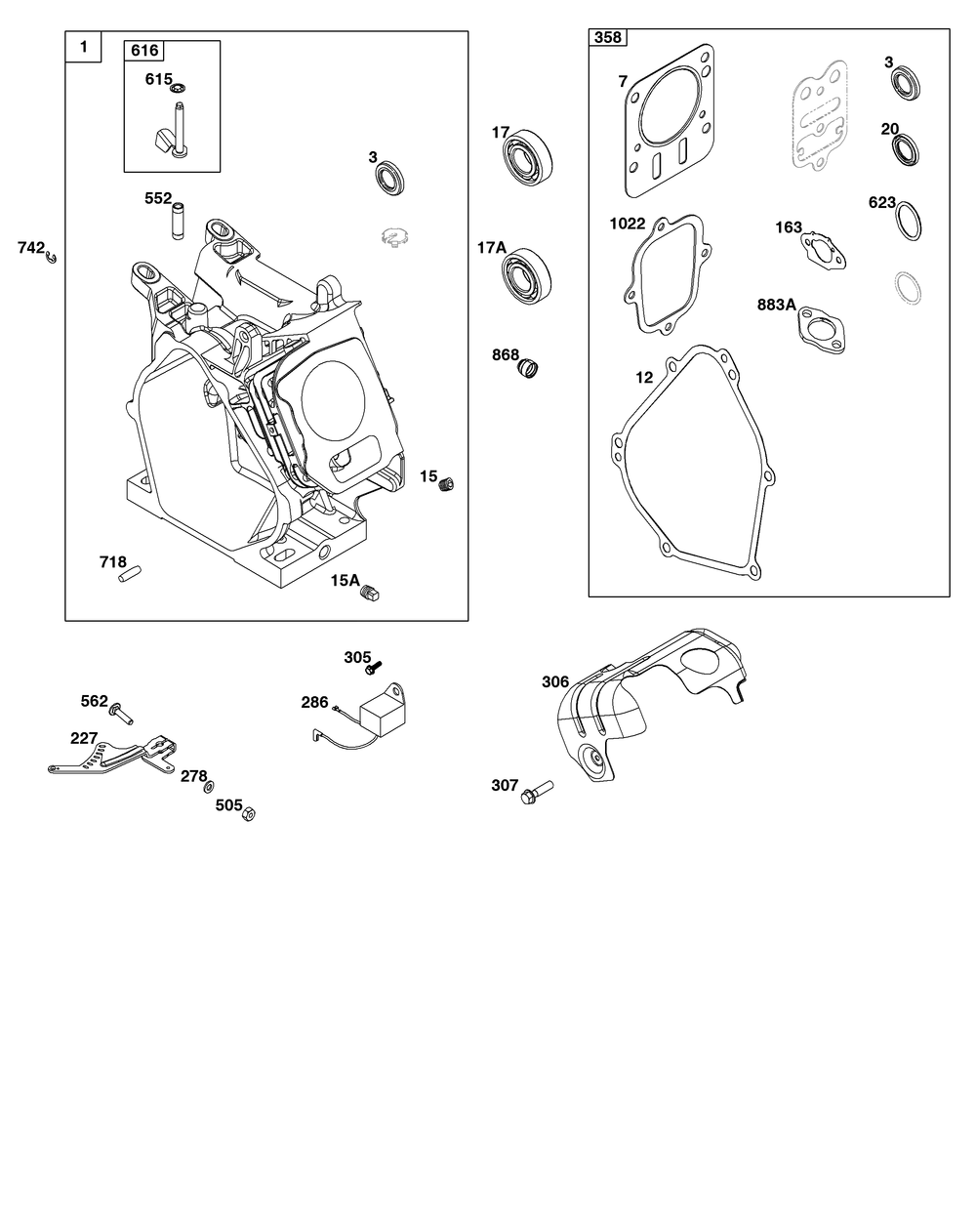 Cylinder Group Diagram and Parts List for 13L352-0138-F8 100000 - 19Z999 Briggs and Stratton Engine
